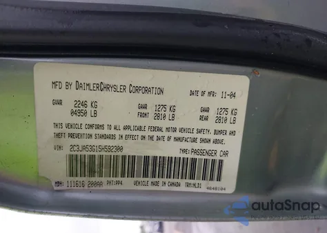 2005 Chrysler 300 Touring from USA, damaged, VIN 2C3JA53G15H592300